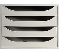 Exacompta - Ref 228606D - Office ECOBOX Desktop Drawer Set - 348 x 284 x 234mm in Size, Suitable for A4+ Documents, 4 Drawer Set, Vertically Stackable - Grey