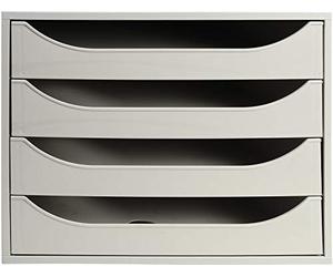 Exacompta - Ref 228606D - Office ECOBOX Desktop Drawer Set - 348 x 284 x 234mm in Size, Suitable for A4+ Documents, 4 Drawer Set, Vertically Stackable - Grey