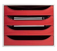 Exacompta - Ref 2286107D - Ecobox Economy Module with Drawers - Individual 4 Drawer Cabinet for A4 and A4+ Documents - Dimensions 34.8 x 28.5 x 23.3 cm - Colour Red