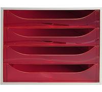 Exacompta - Ref 228654D - EcoBox Drawer Set - 248 x 284 x 234mm in Size, 4 Drawers, Suitable for A4+ Documents, Stackable, Safety Stop Feature - Raspberry