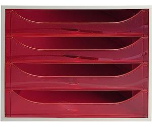Exacompta - Ref 228654D - EcoBox Drawer Set - 248 x 284 x 234mm in Size, 4 Drawers, Suitable for A4+ Documents, Stackable, Safety Stop Feature - Raspberry