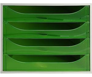 Exacompta - Ref 228697D - EcoBox Drawer Set - 248 x 284 x 234mm in Size, 4 Drawers, Suitable for A4+ Documents, Stackable, Safety Stop Feature - Apple Green