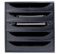 Exacompta - Ref 229014D - ECOBlack Ecobox+ Drawer Set - 348 x 284 x 290mm in Size, Suitable for A4+ Documents, 5 Drawers, Safety Stop Feature, Stackable - Black