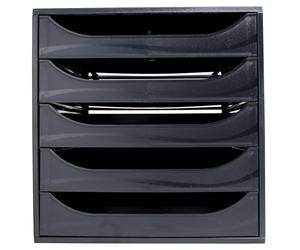 Exacompta - Ref 229014D - ECOBlack Ecobox+ Drawer Set - 348 x 284 x 290mm in Size, Suitable for A4+ Documents, 5 Drawers, Safety Stop Feature, Stackable - Black