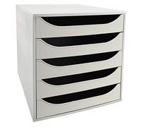 Exacompta - Ref 229606D - Office Ecobox Drawer Set - 5 Drawer Set - 348 x 284 x 290mm in Size, Suitable for Holding A4+ Documents, Safety Stop Feature - Grey