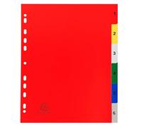 Exacompta - Ref 2506E - Box of 20 Polypropylene dividers with 6 Digitally Printed tabs from 1 to 6 in Colour - Indexing Page for indexing - Format to File A4 Maxi - 24.5 x 29.7 cm