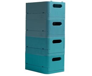Exacompta - Ref 27034D - Box of 4 folding boxes, multi-use SMARTCASE lockers - Delivered flat, dimensions unfolded: Depth 18.8 x Width 13.8 x Height 9.5 cm - Pacific Blue