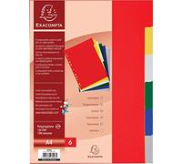 Exacompta - Ref 3006E - PP Document Dividers - Suitable for Use With A4 Documents, Made from Polypropylene, Pre-Punched & Pre-Printed - 6 Part Dividers - Multicoloured