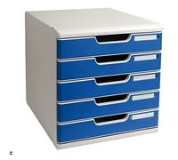 Exacompta - Ref 301003D - Modulo A4 Office - 350 x 288 x 320mm in Size, 5 Closed Drawers (54mm Height), Smooth Opening with Stop, Label Holders - Light Grey/Blue