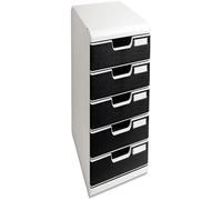 Exacompta - Ref 301014D - Modulo A4 Office - 350 x 288 x 320mm in Size, 5 Closed Drawers (54mm Height), Smooth Opening with Stop, Label Holders - Light Grey/Black