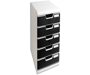 Exacompta - Ref 301014D - Modulo A4 Office - 350 x 288 x 320mm in Size, 5 Closed Drawers (54mm Height), Smooth Opening with Stop, Label Holders - Light Grey/Black