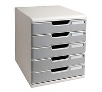 Exacompta - Ref 301041D - Modulo A4 Office - 350 x 288 x 320mm in Size, 5 Closed Drawers (54mm Height), Smooth Opening with Stop, Label Holders - Light Grey/Stone Grey