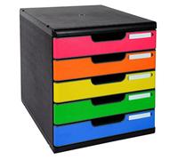 Exacompta - Ref 301798D - Iderama Collection - Modulo 05 Drawer Set - 350 x 288 x 320mm in Size, Holds A4+ Documents, 54mm Drawer Height - Black/Harlequin