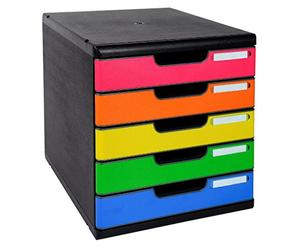 Exacompta - Ref 301798D - Iderama Collection - Modulo 05 Drawer Set - 350 x 288 x 320mm in Size, Holds A4+ Documents, 54mm Drawer Height - Black/Harlequin