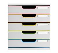Exacompta - Ref. 301913D - MODULO A4 - Box with 5 closed drawers for A4+ documents - External dimensions: depth 35 x width 28.8 x height 32 cm - white/harlequin/white
