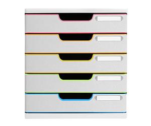 Exacompta - Ref. 301913D - MODULO A4 - Box with 5 closed drawers for A4+ documents - External dimensions: depth 35 x width 28.8 x height 32 cm - white/harlequin/white