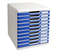 Exacompta - Ref 302003D - Modulo A4 Office - 350 x 288 x 320mm in Size, 10 Closed Drawers (26mm Height), Smooth Opening with Stop, Label Holders - Light Grey/Blue
