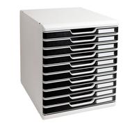 Exacompta - Ref 302014D - Modulo A4 Office - 350 x 288 x 320mm in Size, 10 Closed Drawers (26mm Height), Smooth Opening with Stop, Label Holders - Light Grey/Black