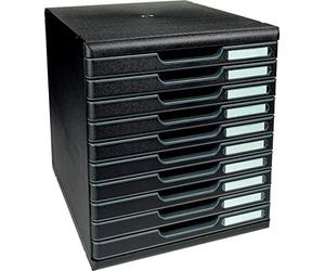 Exacompta - Ref 302414D - Modulo A4 EcoBlack - 350 x 288 x 320mm in Size, 10 Closed Drawers (26mm Height), Smooth Opening with Stop, Label Holders - Black