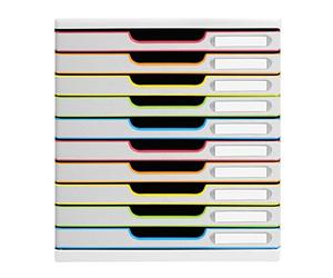 Exacompta - Ref. 302913D - MODULO A4 - Box with 10 closed drawers for A4+ documents - External dimensions: depth 35 x width 28.8 x height 32 cm - white/harlequin/white