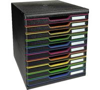 Exacompta - Ref 302914D - Iderama Collection - Modulo A4 - 350 x 288 x 320mm in Size, 10 Closed Drawers (26mm Height), Smooth Opening with Stop, Label Holders - Black/Harlequin