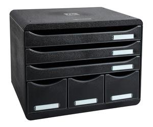 Exacompta - Ref 306714D - Store-Box EcoBlack Plus - 6 Drawers Set - 270 x 355 x 271mm in Size, Suitable for A4+ Documents, 3 Small Drawers for Accessories - Black