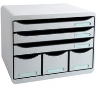 Exacompta - Ref 306740D - Store-Box Office Plus - 6 Drawer Set - 270 x 355 x 271mm in Size, 3 A4+ Drawers + 3 Accessory Drawers, Stackable, Open Drawers - Light Grey