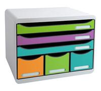 Exacompta - Ref 306909D - Store-Box Pop N'Co - Box with 6 Drawers, 3 Drawers for A4+ documents and 3 Slim Drawers high - External Dimensions: Depth 27 x Width 35.5 x Height 27.2 cm - Assorted