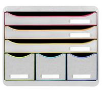Exacompta - Ref. 306913D - STORE-BOX - 6-drawer box - 3 drawers for A4+ documents and 3 high thin drawers - External dimensions: Depth 27 x width 35.5 x Height 27.1 cm - White/harlequin/white
