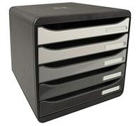 Exacompta - Ref 3087213D - Big-Box Plus Horizon 5 Drawer Set - 270 x 355 x 271mm in Size, Vertically Stackable, Open Drawers for Easy Insertion - Black/ Glossy White