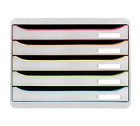 Exacompta - Ref. 308913D - BIG-BOX PLUS HORIZON - 5-drawer box for A4+ documents - External dimensions: depth 27 x width 35.5 x height 27.1 cm - White/harlequin/white