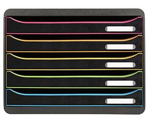 EXACOMPTA - Ref. 308914D - BIG-BOX PLUS HORIZON - 5-drawer box for A4+ documents - External dimensions: depth 27 x width 35.5 x height 27.1 cm - Black/harlequin/black