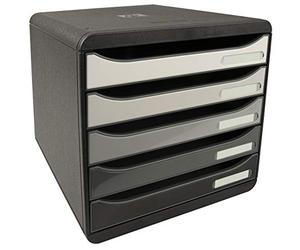 Exacompta - Ref. 3094294D - BIG BOX PLUS - Shades of gray - 5-drawer box for A4+ documents - External dimensions: Depth 34.7 x width 27.8 x Height 27.1cm - Glossy gray gradient