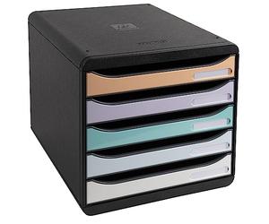Exacompta - Ref 3094296D - BIG-BOX PLUS Desktop Drawer Set - 5 x 43mm Drawers, Suitable for A4+ Documents, 347 x 278 x 271mm, 100% Recycled Plastic - Aquarel Black
