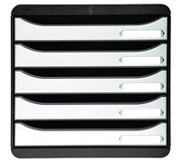 Exacompta - Ref 3097213D - BIG-BOX PLUS Desktop Drawer Set - 5 x 43mm Drawers, Suitable for A4+ Documents, 347 x 278 x 271mm, 100% Recycled Plastic - Black/Glossy White