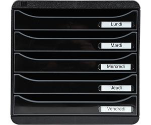 Exacompta - Ref 3097214D - BIG-BOX PLUS Desktop Drawer Set - 5 x 43mm Drawers, Suitable for A4+ Documents, 347 x 278 x 271mm, 100% Recycled Plastic - Black/Glossy Black