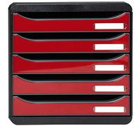 Exacompta - Ref 3097218D - BIG-BOX PLUS Desktop Drawer Set - 5 x 43mm Drawers, Suitable for A4+ Documents, 347 x 278 x 271mm, 100% Recycled Plastic - Black/Glossy Dark Red