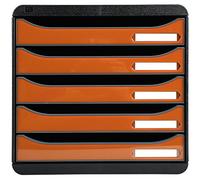 Exacompta Pack of One Big-Box Plus Five-Drawer Set - Black and Glossy Tangerine Orange, Orange