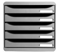 Exacompta - Ref 309740D - BIG-BOX PLUS Desktop Drawer Set - 5 x 43mm Drawers, Suitable for A4+ Documents, 347 x 278 x 271mm, 100% Recycled Plastic - Light Grey