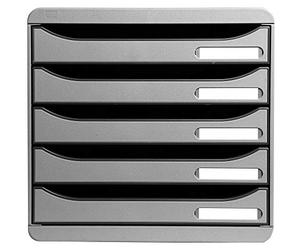 Exacompta - Ref 309740D - BIG-BOX PLUS Desktop Drawer Set - 5 x 43mm Drawers, Suitable for A4+ Documents, 347 x 278 x 271mm, 100% Recycled Plastic - Light Grey