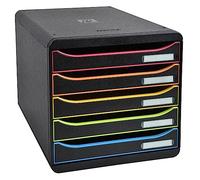Exacompta - Ref 309914D - BIG-BOX PLUS Desktop Drawer Set - 5 x 43mm Drawers, Suitable for A4+ Documents, 347 x 278 x 271mm, 100% Recycled Plastic - Black/Harlequin/Black