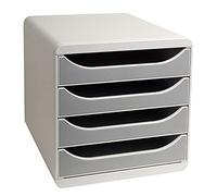 Exacompta - Ref 310041D - BIG-BOX Desktop Drawer Set - 4 x 55mm Drawers, Suitable for A4+ Documents, 347 x 278 x 267mm, 100% Recycled Plastic - Light Grey/Stone Grey