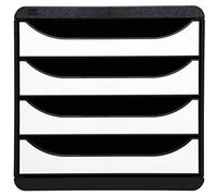 Exacompta - Ref 3104213D - BIG-BOX Desktop Drawer Set - 4 x 55mm Drawers, Suitable for A4+ Documents, 347 x 278 x 267mm, 100% Recycled Plastic - Black/Glossy White