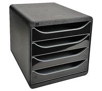 Exacompta - Ref 3104214D - BIG-BOX Desktop Drawer Set - 4 x 55mm Drawers, Suitable for A4+ Documents, 347 x 278 x 267mm, 100% Recycled Plastic - Black/Glossy Black