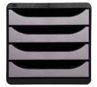 Exacompta - Ref 310438D - BIG-BOX Desktop Drawer Set - 4 x 55mm Drawers, Suitable for A4+ Documents, 347 x 278 x 267mm, 100% Recycled Plastic - Black/Metallic Silver