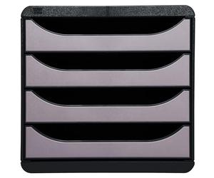 Exacompta - Ref 310438D - BIG-BOX Desktop Drawer Set - 4 x 55mm Drawers, Suitable for A4+ Documents, 347 x 278 x 267mm, 100% Recycled Plastic - Black/Metallic Silver