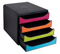 Exacompta - Ref 310498D - BIG-BOX Desktop Drawer Set - 4 x 55mm Drawers, Suitable for A4+ Documents, 347 x 278 x 267mm, 100% Recycled Plastic - Black/Harlequin