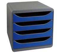 Exacompta - Ref 310703D - BIG-BOX Desktop Drawer Set - 4 x 55mm Drawers, Suitable for A4+ Documents, 347 x 278 x 267mm, 100% Recycled Plastic - Black/Royal Blue