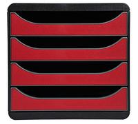 Exacompta - Ref 310718D - BIG-BOX Desktop Drawer Set - 4 x 55mm Drawers, Suitable for A4+ Documents, 347 x 278 x 267mm, 100% Recycled Plastic - Black/Dark Red