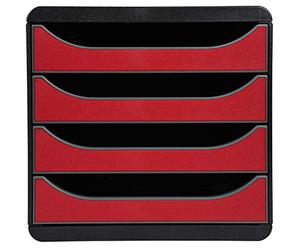 Exacompta - Ref 310718D - BIG-BOX Desktop Drawer Set - 4 x 55mm Drawers, Suitable for A4+ Documents, 347 x 278 x 267mm, 100% Recycled Plastic - Black/Dark Red